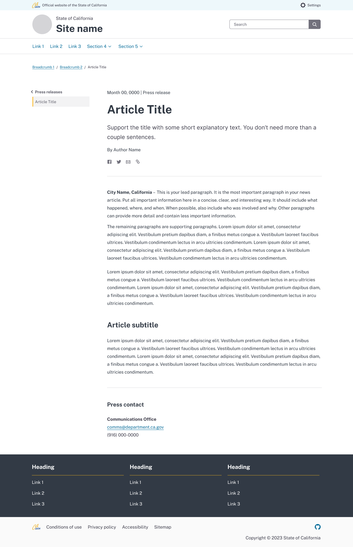 News article page example