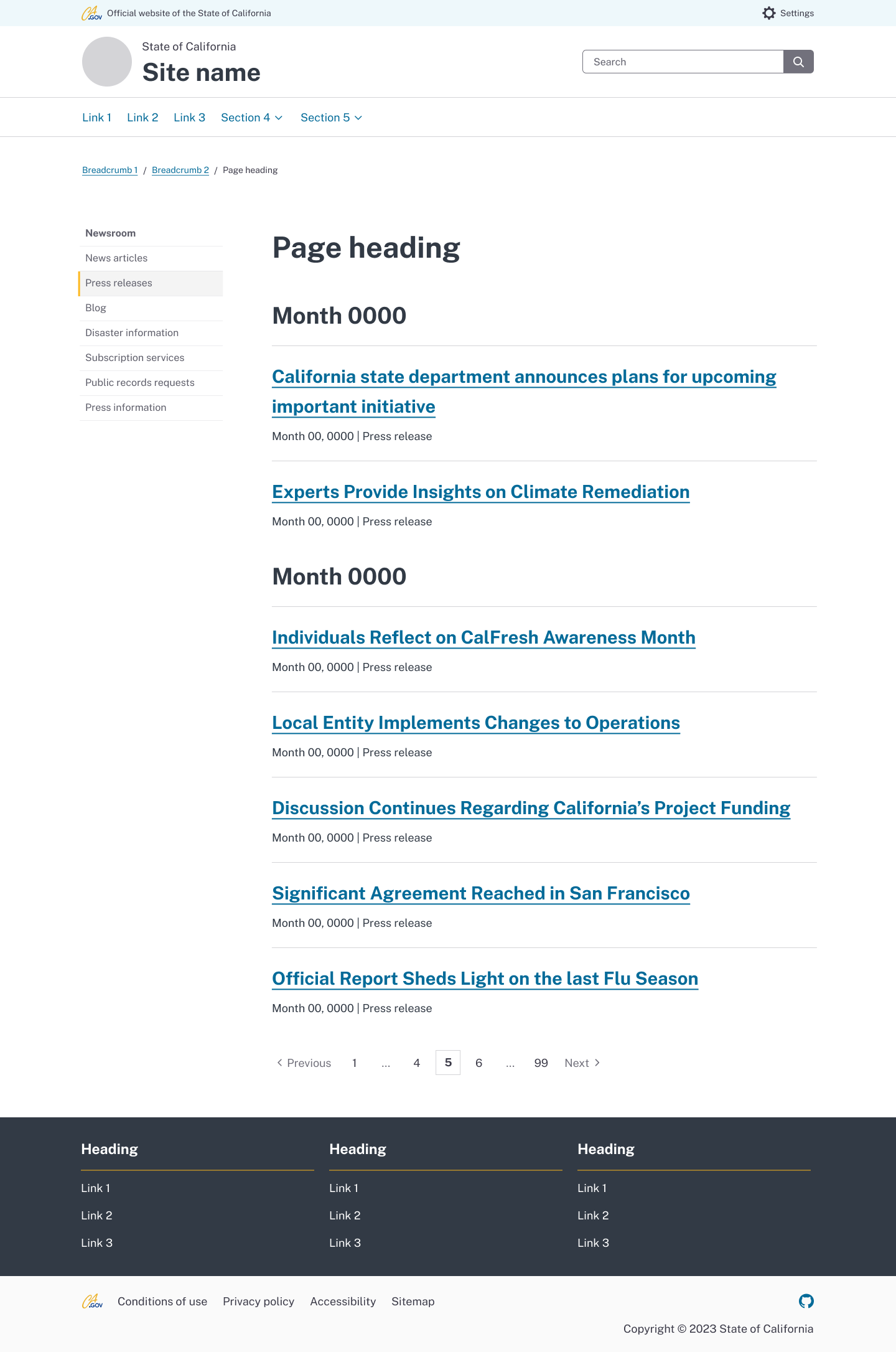 List of articles page example